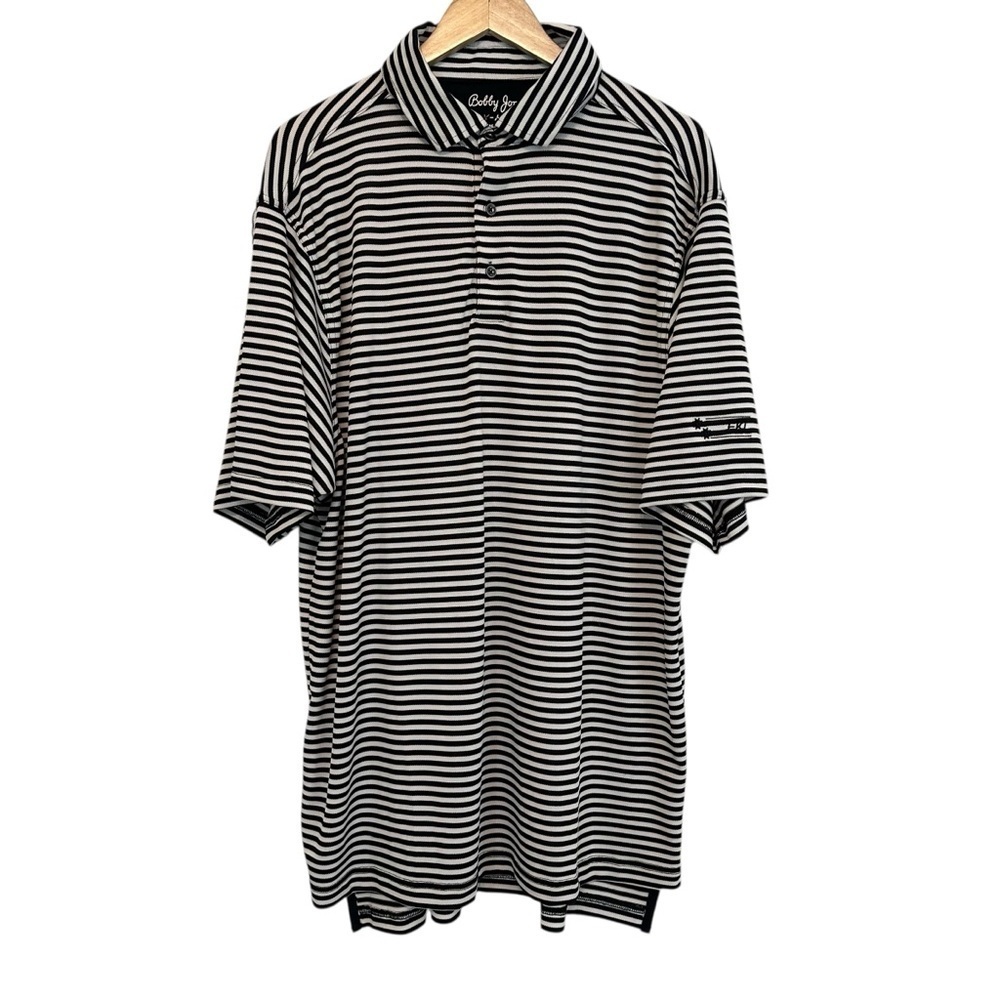 Bobby Jones Men's XL Black White Striped Collared Athletic Golf Pullover Polo